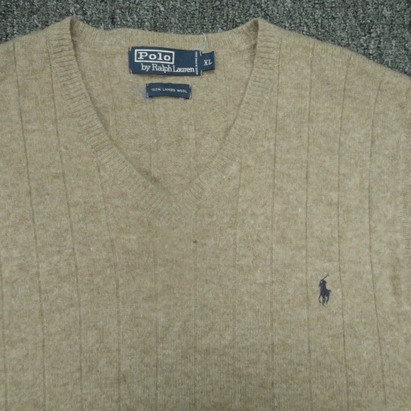 VINTAGE Polo Ralph Lauren Sweater Mens Extra Large Brown Lambs Wool V‎ Neck Vest - Picture 2 of 7